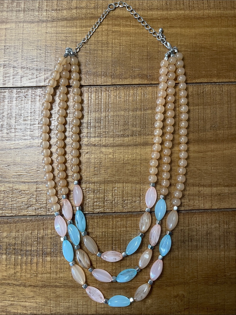 Multistrand Pastel Bead Necklace - Pink, Blue & Beige